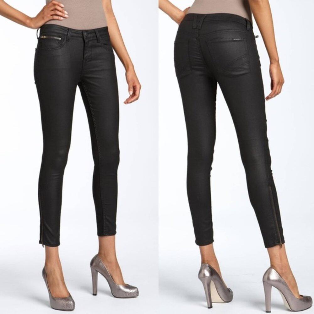 William Rast Midnight Oil Tony Skinny Jeans Black Ankle Zip Sz 26
